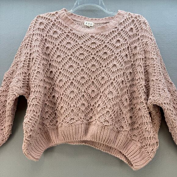 Pol Anthropologie Sweater Women's L Rose Pink Loose Weave Oversized Crop Preppy - Picture 5 of 11